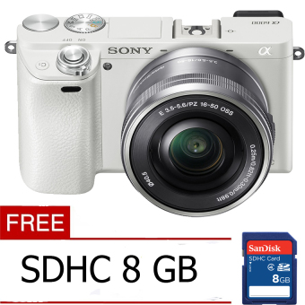 Sony Alpha a6000L Kit 16-50mm Lens Kamera Mirrorless - 24.3 MP - Putih Free Memory Card  