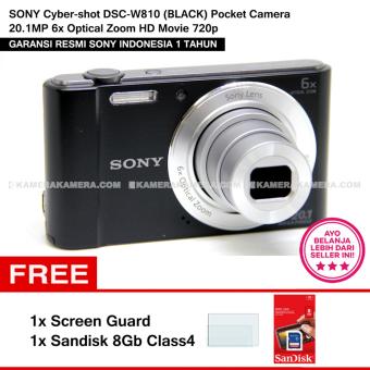 Sony Cyber-Shot Dsc-W810 (Black) Pocket Camera 20.1Mp 6X Optical Zoom Hd Movie 720P + Screen Guard + Sandisk 8Gb(Black)  