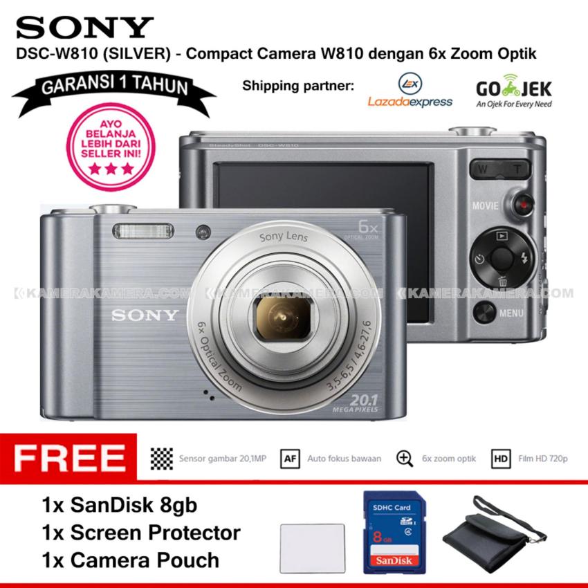 SONY Cyber-shot DSC-W810 Compact Camera W810 (SILVER) 20.1 MP 6x Optical Zoom HD Movie 720p - Garansi 1th + SanDisk 8gb + Screen Protector + Camera Pouch  