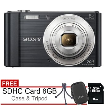 Sony DSC W810 - 20.1MP - Hitam + Gratis SDHC 8GB + Case + Tripod  