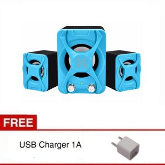 Gambar Speaker PC Laptop Handphone Kabel   Alcatroz X Sound 3.5 Inch   Biru + Gratis USB Charger 1A