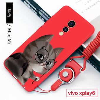 Gambar Super meng vivoxplay6 xplay6 lucu lanyard merah dan hitam matte telepon shell lengan silikon