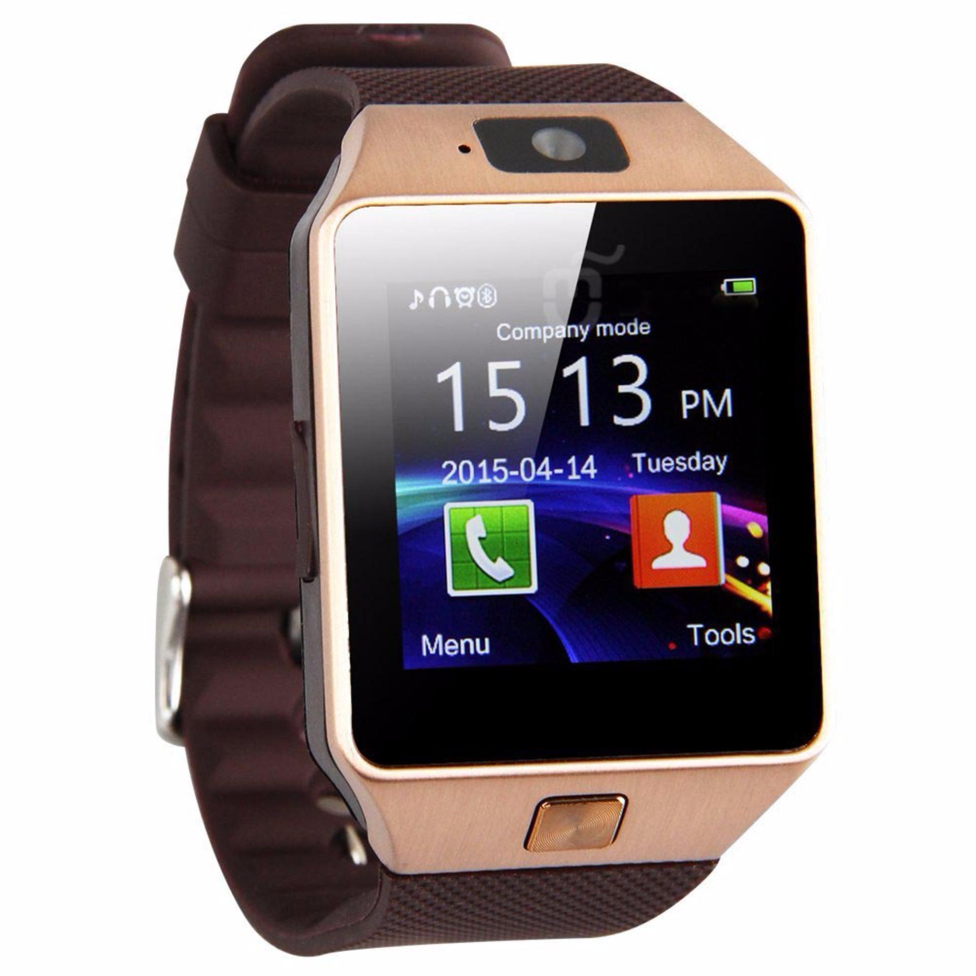 U Watch U9 Smartwatch DZ09 Sim Card Micro SD Android Tali Strap Karet - Hitam Gold