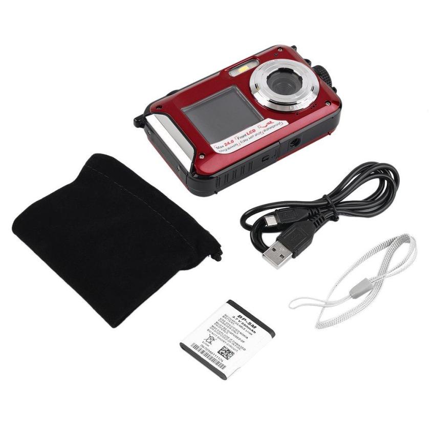 UINN Digital Camera Waterproof 24MP MAX 1080P Double Screen16x Zoom Camcorder red  