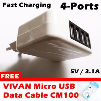 Gambar Universal 4 Ports Travel Charger 3.1A 4 Output Fast Charging + Free VIVAN CM100