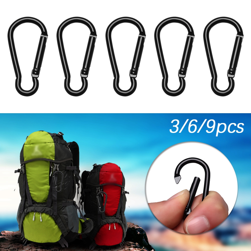 PROMISE 3/6/9pcs Aluminum Alloy Climbing Camping Hiking Black Packback Buckles Snap Clip Water Bottle Hooks Keychain D Carabiner