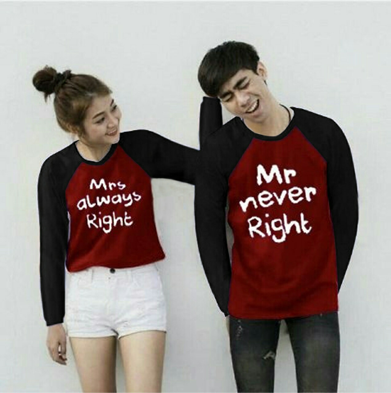Kaos Couple Motif MR-MRS Lengan Panjang 