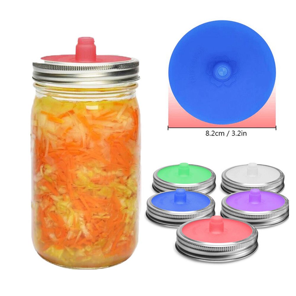 A7171 dụng cụ nhà bếp tròn nắp bình lên men nắp bình có vòng kim loại silicone không thấm nước cho miệng rộng bình mason nắp lên men khóa khí 86mm