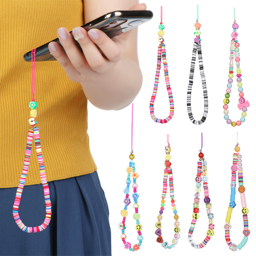QIZI9595 Girls Lady Gift Smile Pearl for Keys Lanyard Soft Silicone Mobile Chain Phone Choker Phone Charm Strap Necklace Strap