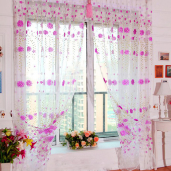 200 cm X 100 cm Pola Bunga Daisy Tule Pembagi Voile Tirai JendelaPintu - Fuchsia Bolehdeals
