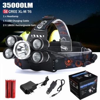 35000LM 5x CREE XM-L T6 LED Headlamp Headlight Flashlight Head Light Lamp 18650 Black