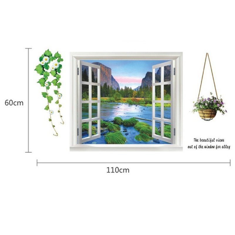 3D palsu Mediterania jendela hijau daun bunga-bunga dinding stiker PVC rumah .