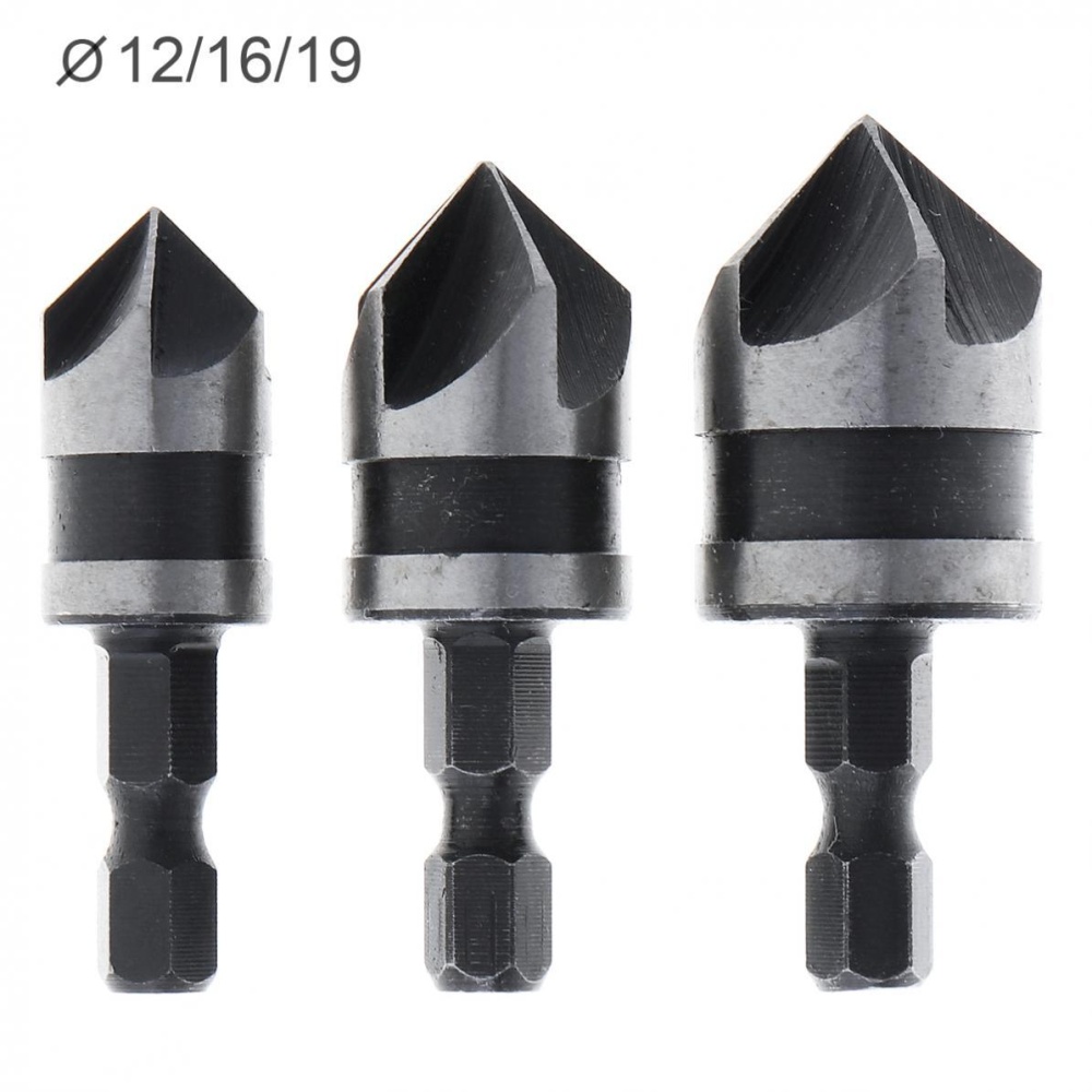 Best Price 3 Pcs 5 Galur 90 Derajat Shank Hex 12-19mm Talang Countersink untuk
