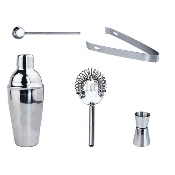 5 Pcs Stainless Steel Cocktail Shaker Mixer Minum Bartender Kit Bar Set Alat