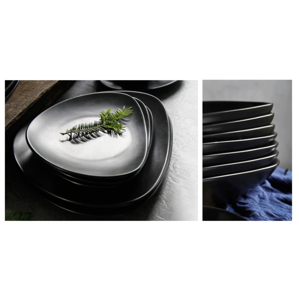 8 Inch Keramik Piring & Pelat Hitam Di Bawah Glazed Soup Plate-Intl