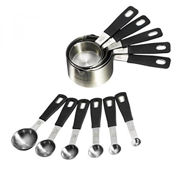 AVACRAFT 18/10 Stainless Steel Mengukur Cangkir dan Sendok Set dengan Ergonomis Soft Grip Pegangan Silikon dan Mudah Tuangkan Cerat, Sempurna untuk Bahan Kering dan Cair, Set 11, HITAM