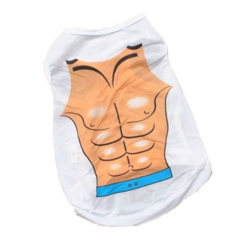 Cocotina Otot-Otot Dada Cetak Anak Hewan Peliharaan Kucing Anjing Kecil Pakaian Rompi T-Shirt Baju Putih