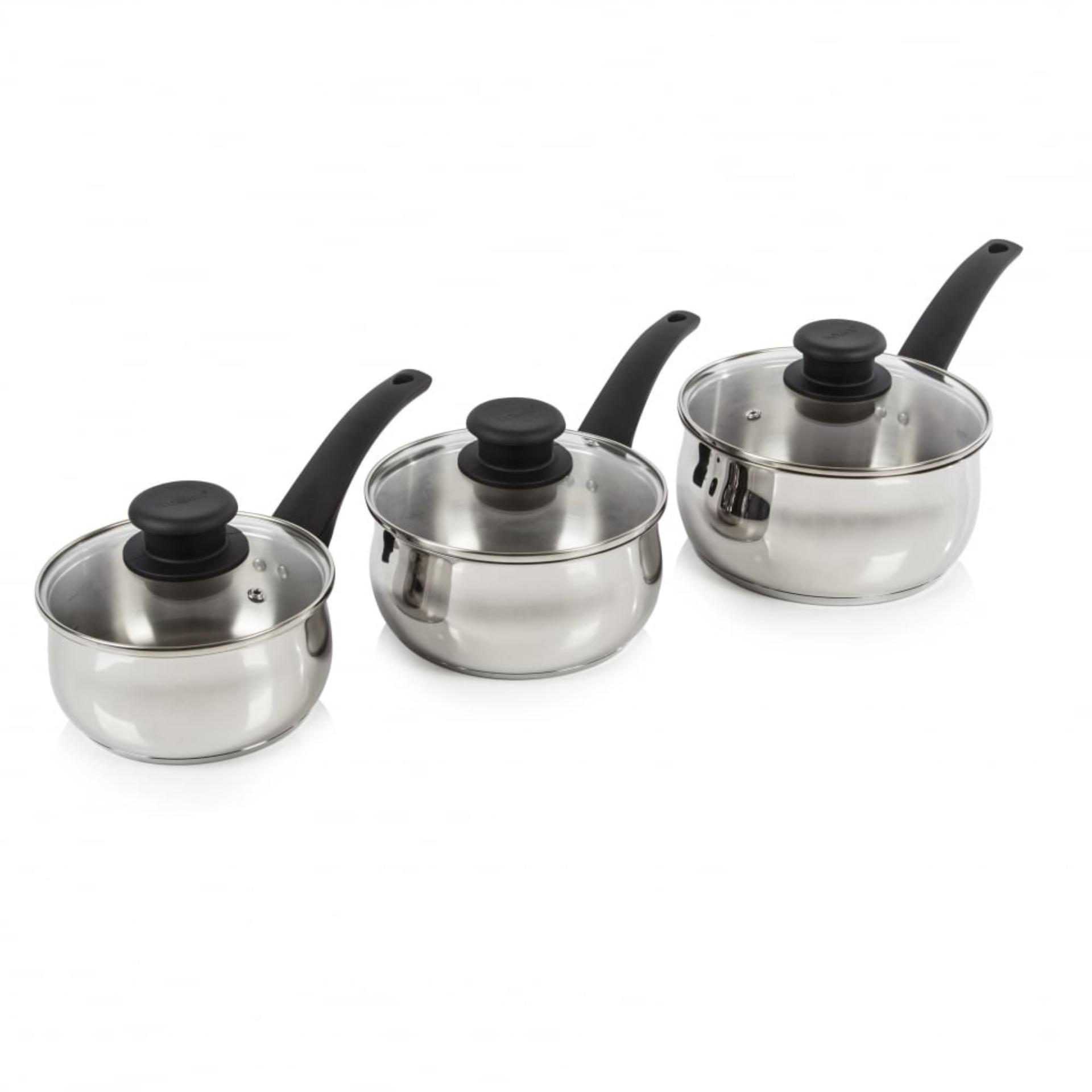 Dinemate Sauce Pan / Panci Set 3 Pcs 16 Cm+18 Cm+20 Cm Stainless Steell Tutup Kaca