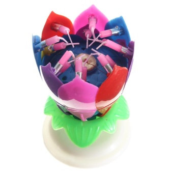 Double Lilin Bunga Lotus Musik Berputar Selamat Ulang Tahun Hadiah Pesta Lampu Warna-warni-