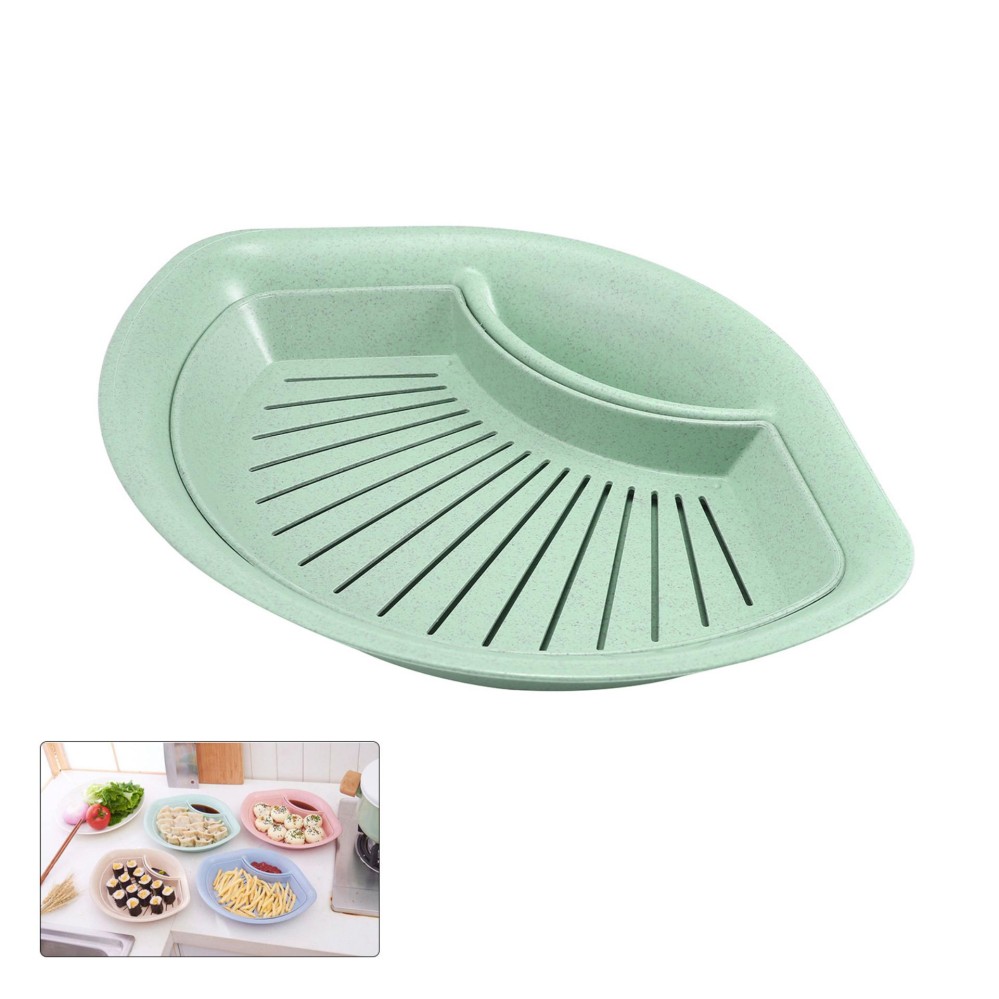 Dumplings Sushi Food Fruit Draining Dish With Dipping Saucer, Dual-layer Plastic Snack Plate With Vinegar Serving Dish
