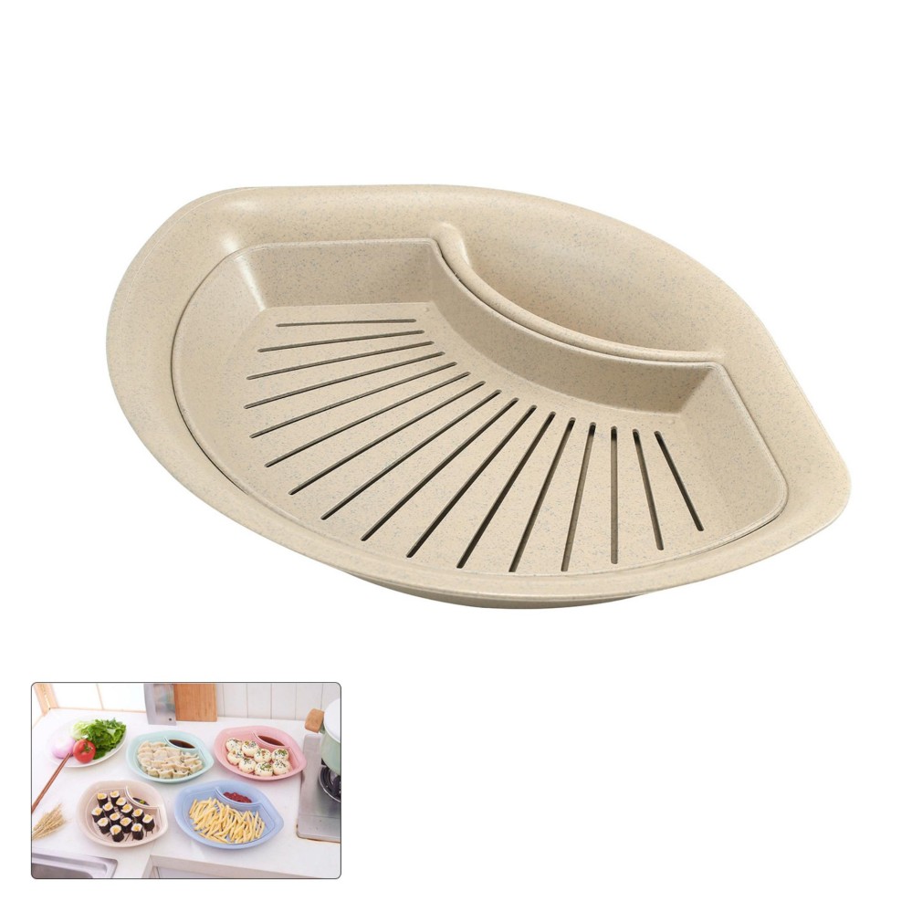 Dumplings Sushi Food Fruit Draining Dish With Dipping Saucer, Dual-layer Plastic Snack Plate With Vinegar Serving Dish