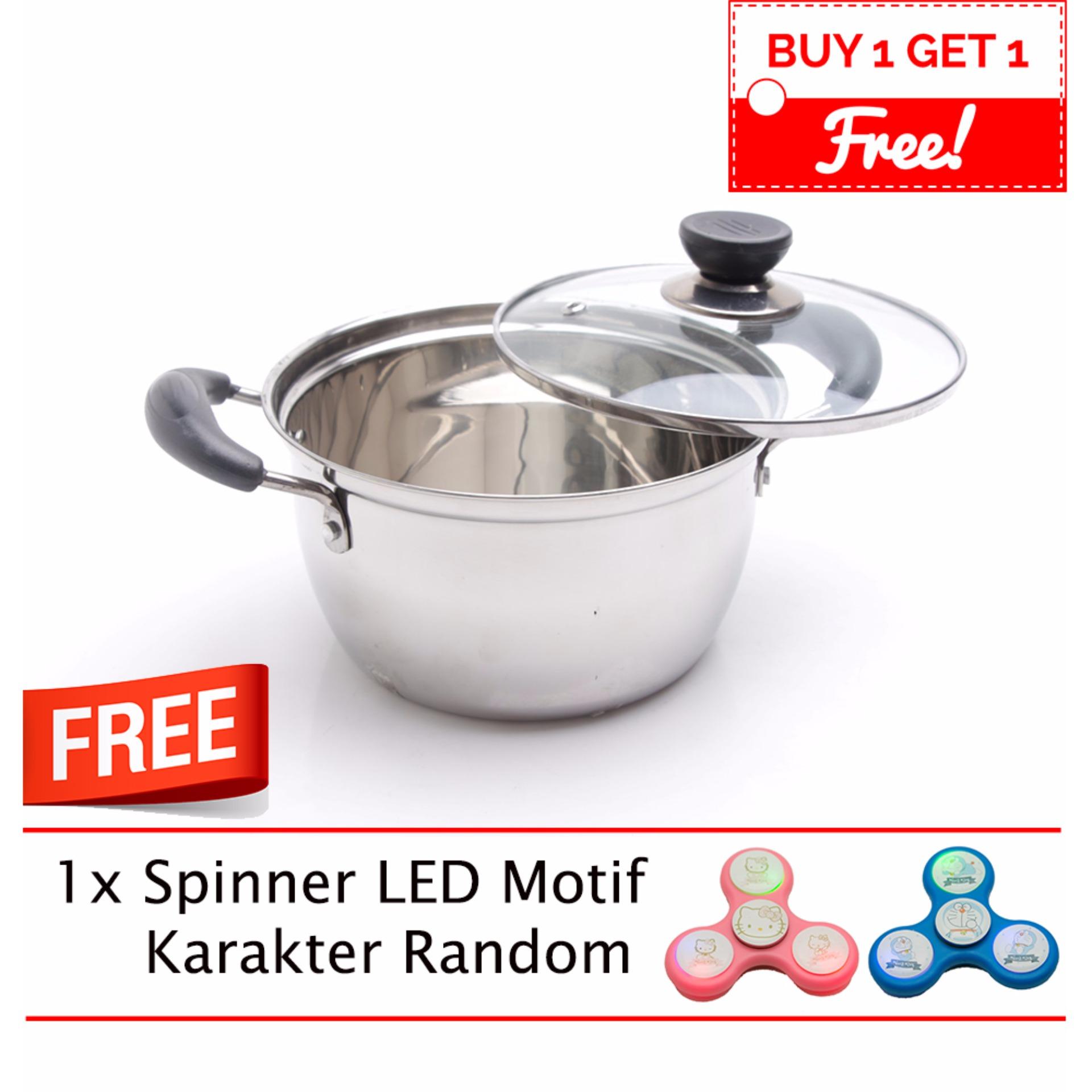 HAN Panci Korea Stainless Gagang 2 18 CM 18G2 - Perak (Gratis Spinner)