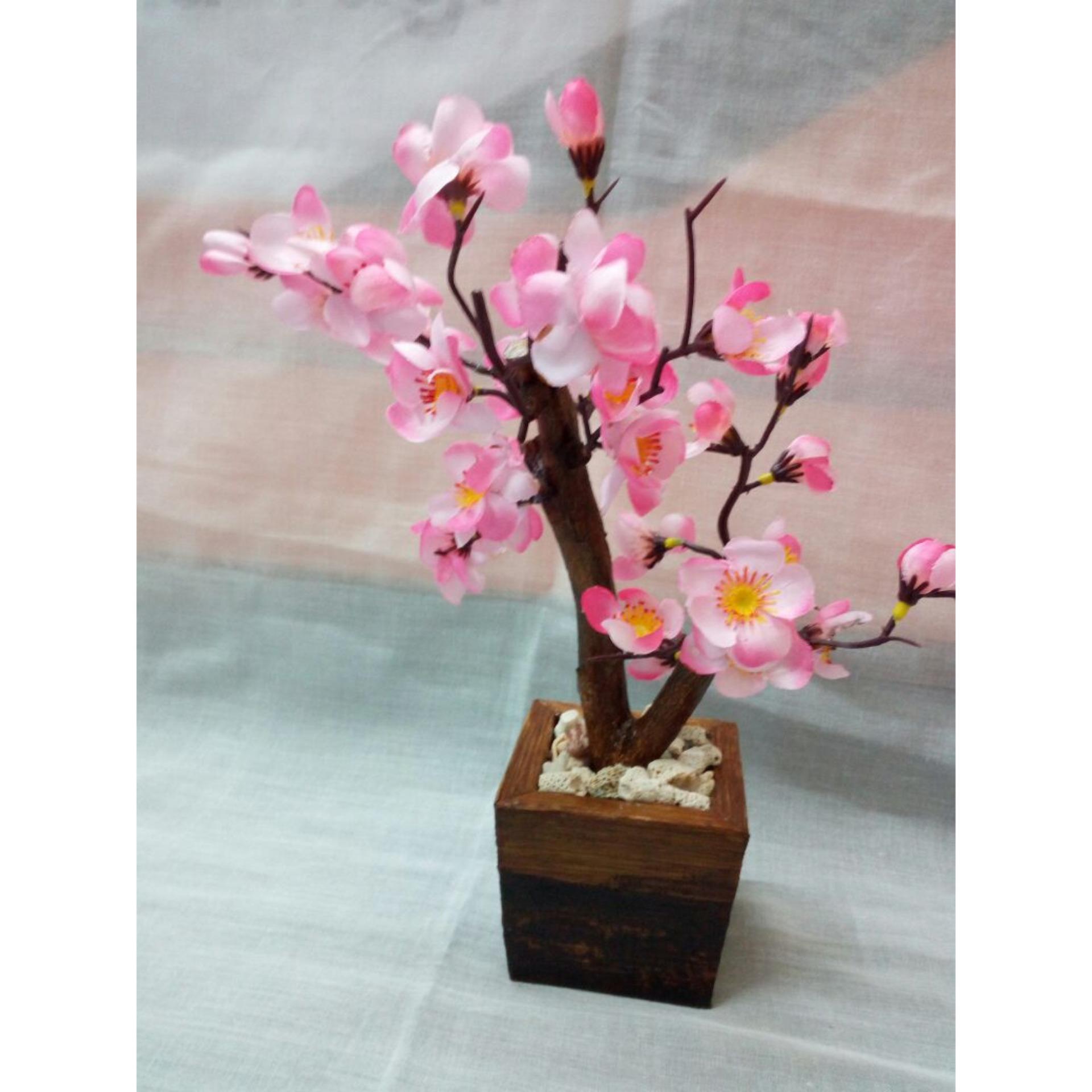 Hiasan Meja Tamu Bunga Artificial Sakura Mini Pink Pot Coklat Indonesia Hiasan Meja Tamu Bunga Artificial Sakura Mini Pink Pot Coklat Indonesia
