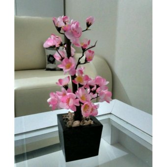  Hiasana Meja Bunga Sakura Mini Pink Pot Hitam Lazada 