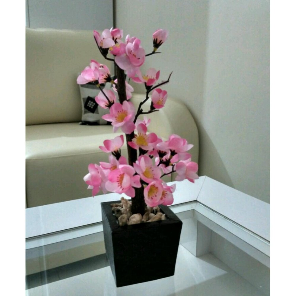 Hiasana Meja Bunga Sakura Mini Pink Pot Hitam Lazada Indonesia