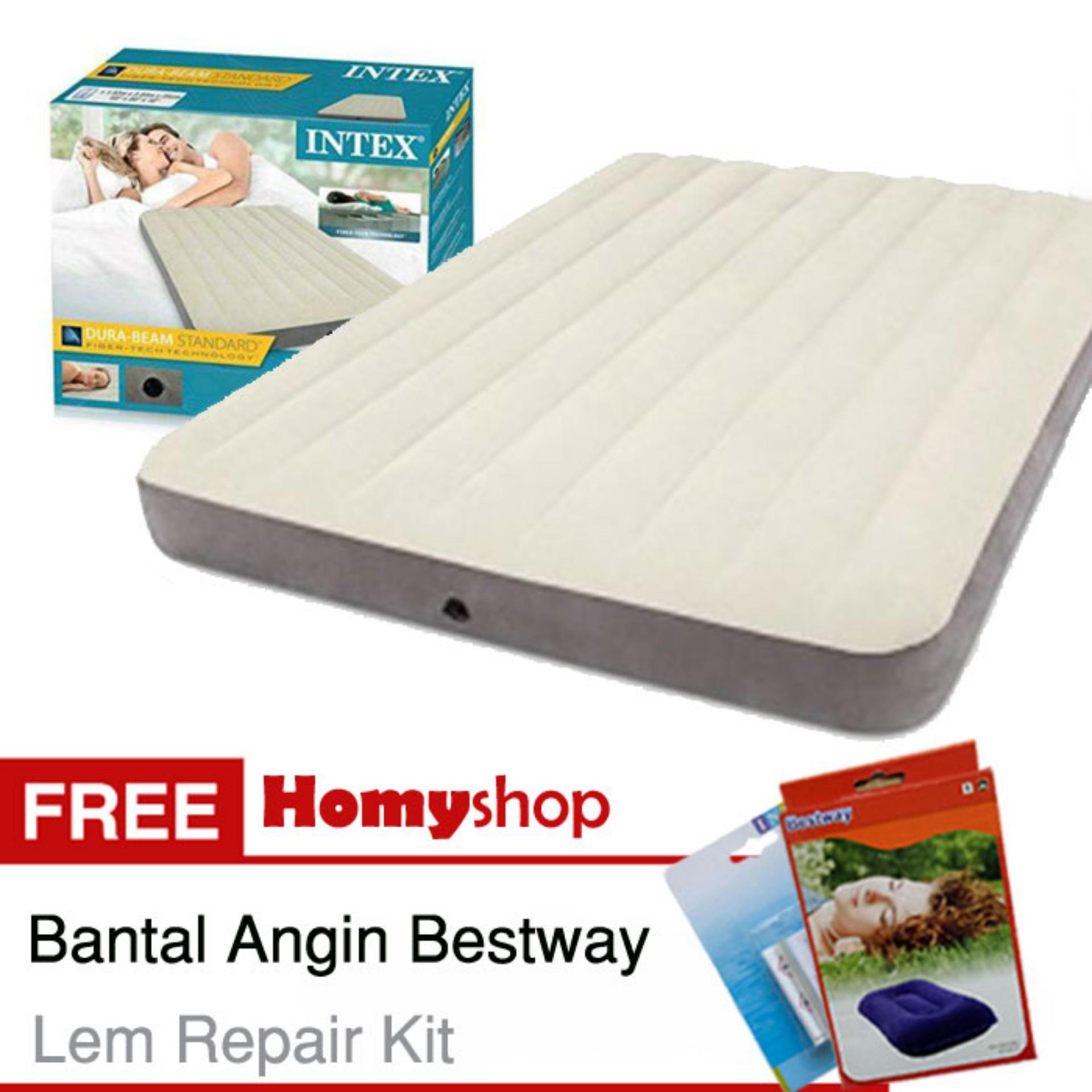 INTEX Durabeam 64709 Kasur Angin / Kasur Tiup Ukuran Queen [203cm x 152cm x 25cm] Berkualitas Free Bantal Kepala Bestway + Lem Repair Kit
