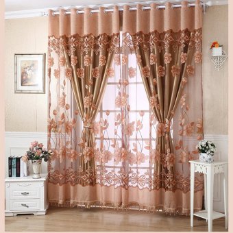 Jetting Buy Kain Paul Tirai Jendela Pola Bunga Panel Tipis Menutupi Tirai With Grommet Kopi