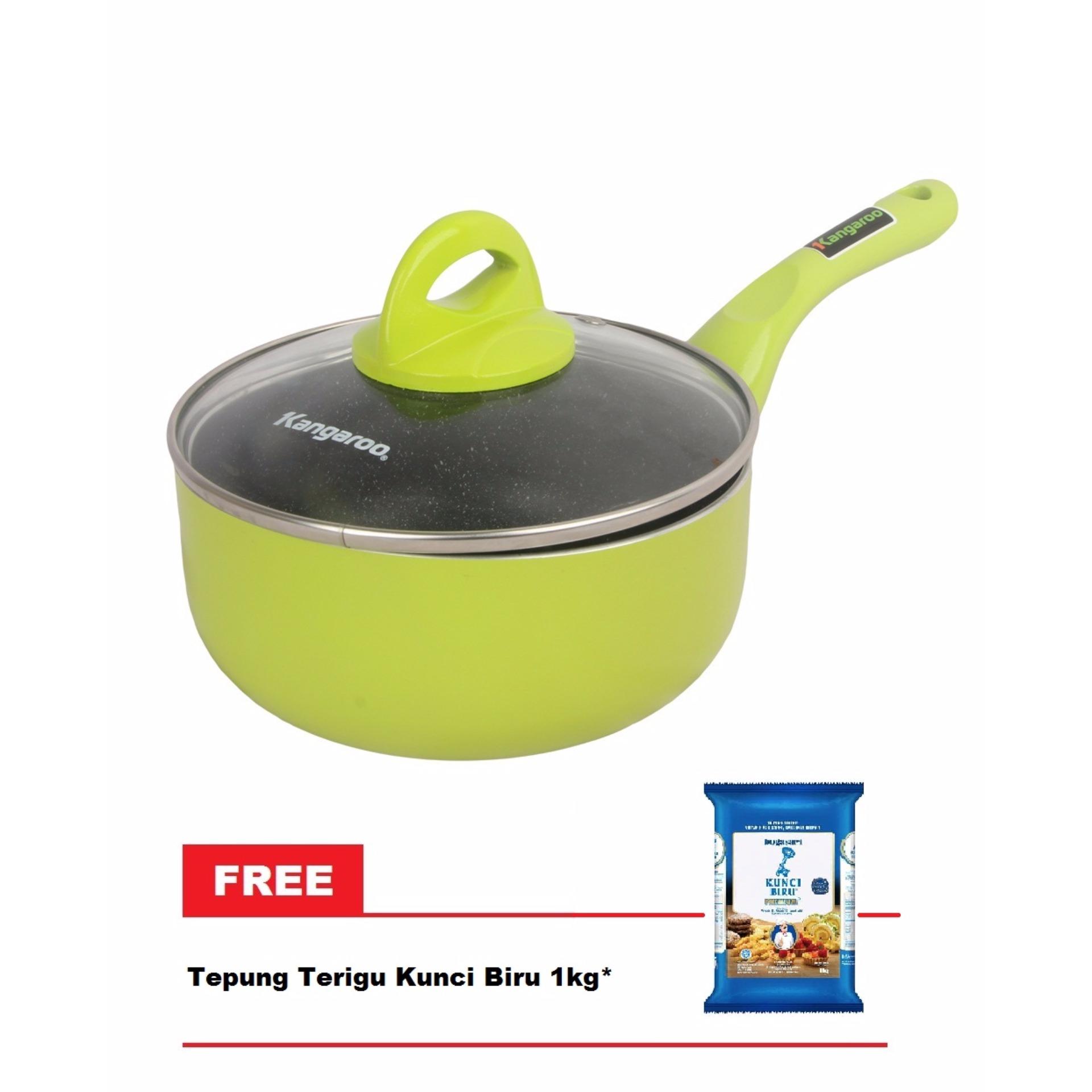 Kangaroo KG-921 Panci Masak+Tutup Kaca 16cm Free Kunci Biru Tepung Terigu 1Kg
