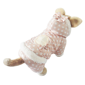 Kucing anjing Polka Dot warna jaket musim dingin lapisan kerudung baju terusan anak hewan peliharaan