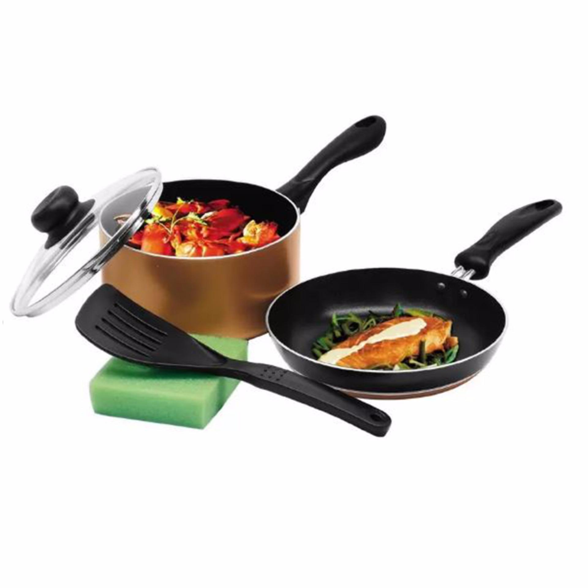 MAXIM Venice Set 5 Pcs Panci Wajan (Fry Pan) Teflon Spatula Sponge
