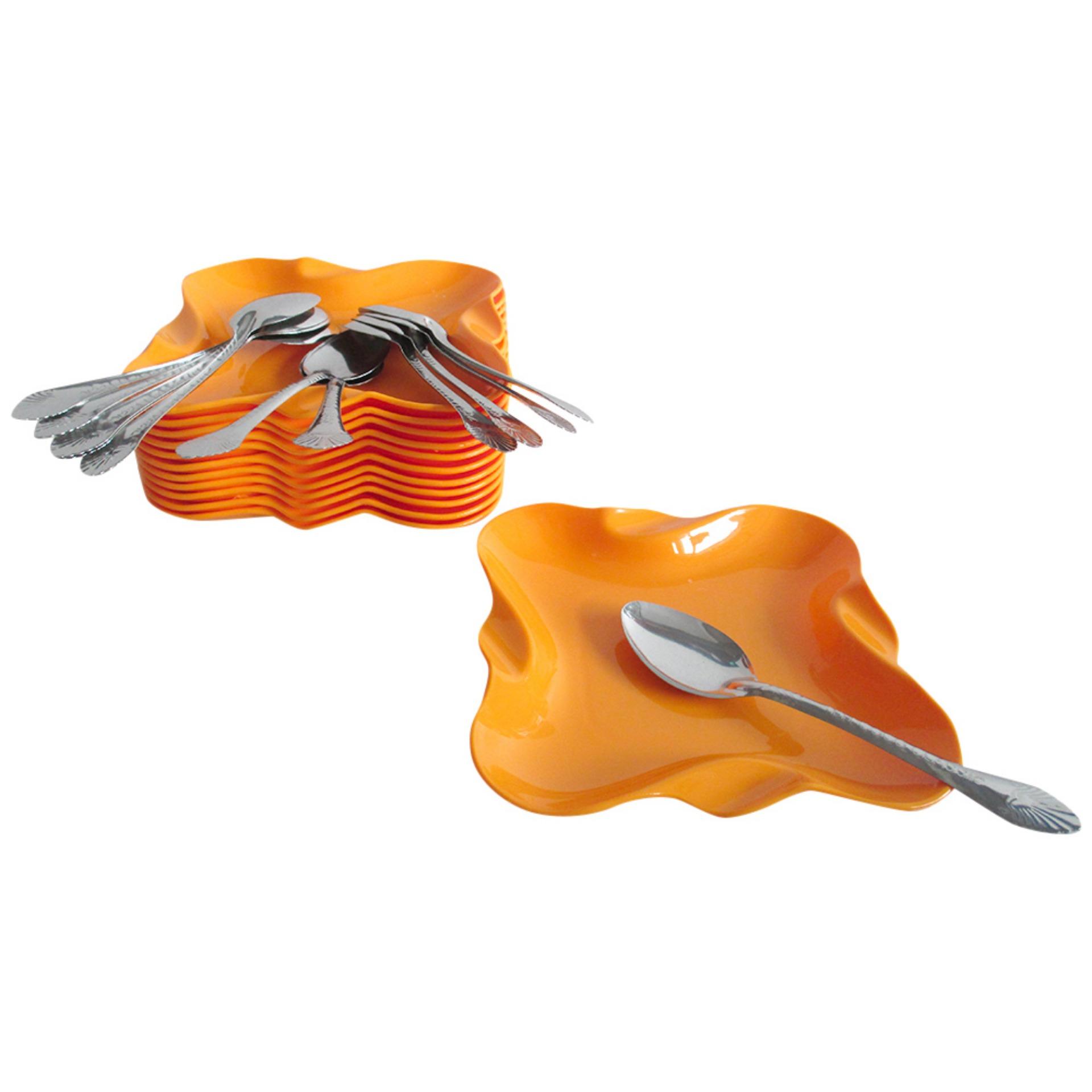 Mitra Loka - Cake Plate Piring Kue Set 12Pieces + Sendok Kue Mini Stainless 12Pieces