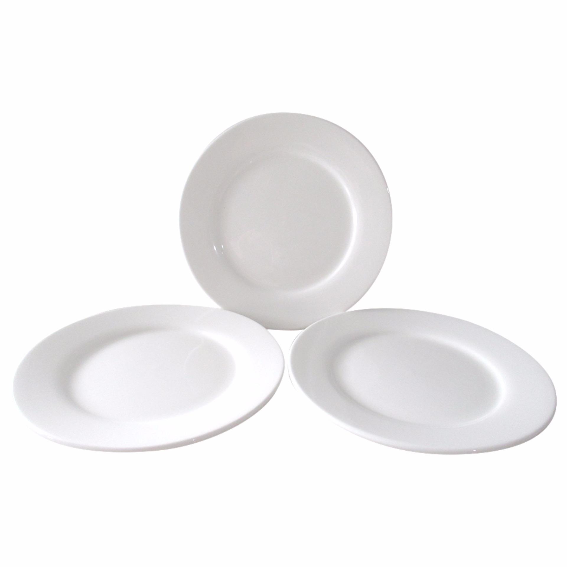 Mitra Loka Piring Makan Keramik 7inch Polos Set 3Pieces / Piring Makan / Dinner Set / Piring Keramik / Plate / Piring Putih Polos