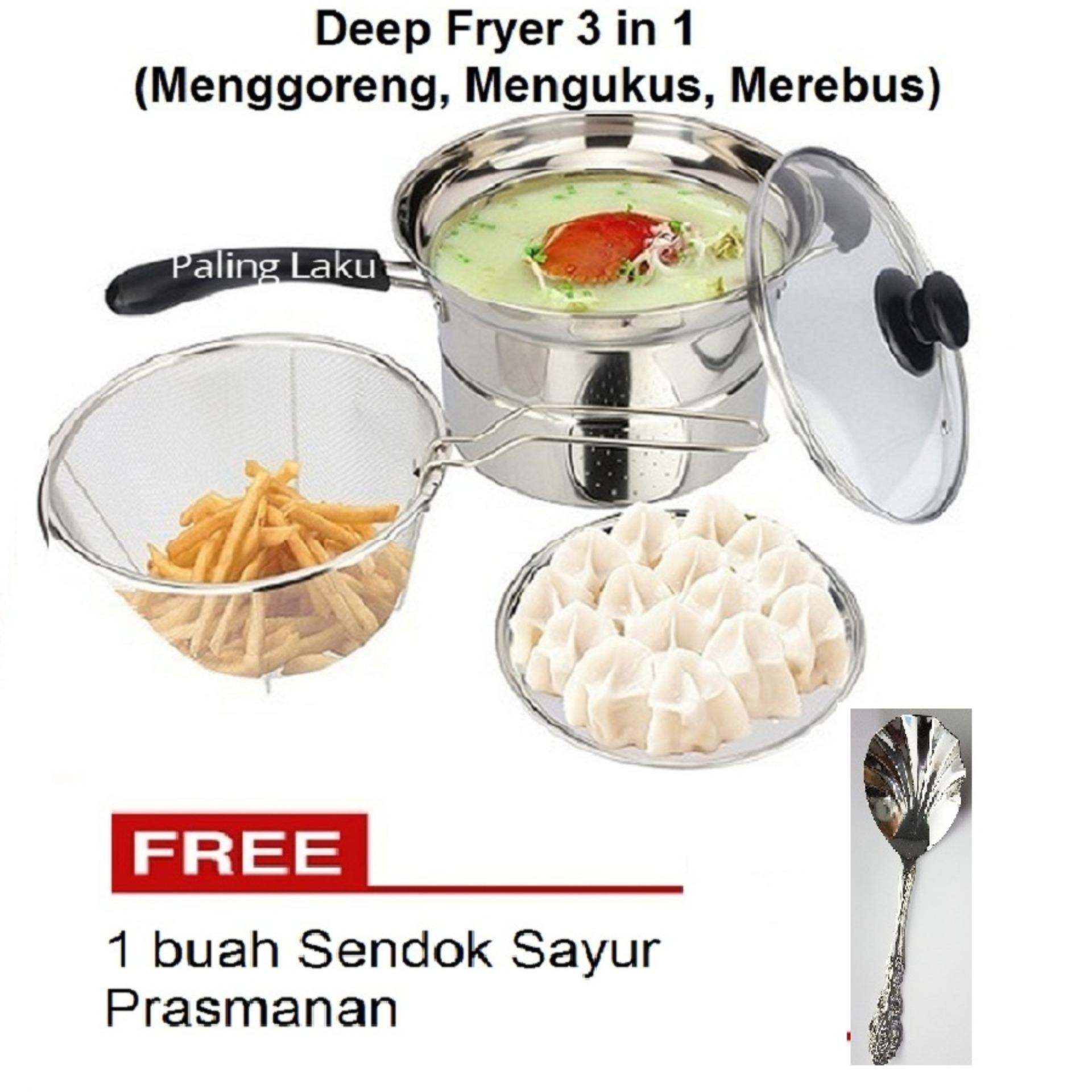 Paling Laku Deep Fryer 22 cm Multifungsi 3 in 1 - Stainless + Free sendok sayur