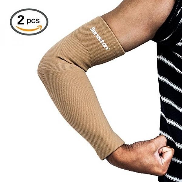 Senston Pemulihan Kompresi Lengan Lengan Lengan Lengan Lengan untuk Tendonitis, Lymphedemam, Radang Sendi, Latihan, Angkat Berat, Bola Basket, Baseball, Bola Voli, Lari-Beige S-Intl