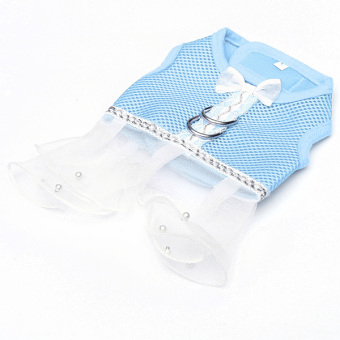 Ukuran S anjing peliharaan anak kucing lucu pakaian gaun rok sifon rompi jala pengaman dan tali