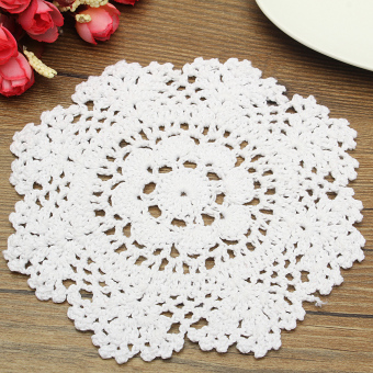 Vintage Bulat Kapas Benang Tangan Rajutan Renda Alas Piring Meja Tikar Coaster 17.02 Cm & #