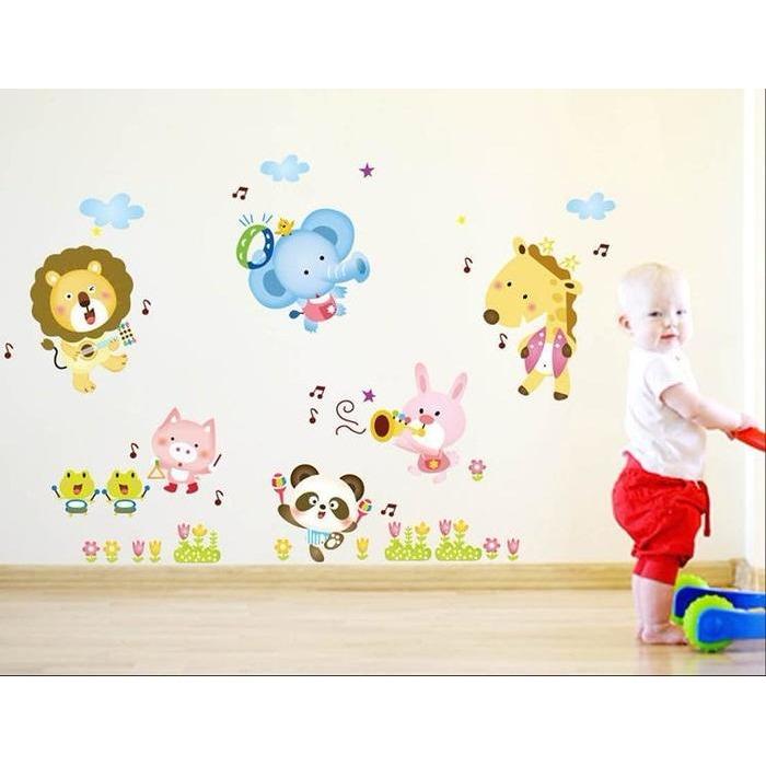 Wall Sticker ABC1015 Animal Melody  - Stiker dinding Untuk Dekorasi Kamar Anak  -  Sticker Dinding Murah Penghias Dinding Rumah Wallpaper Dinding Lucu - Warna Random