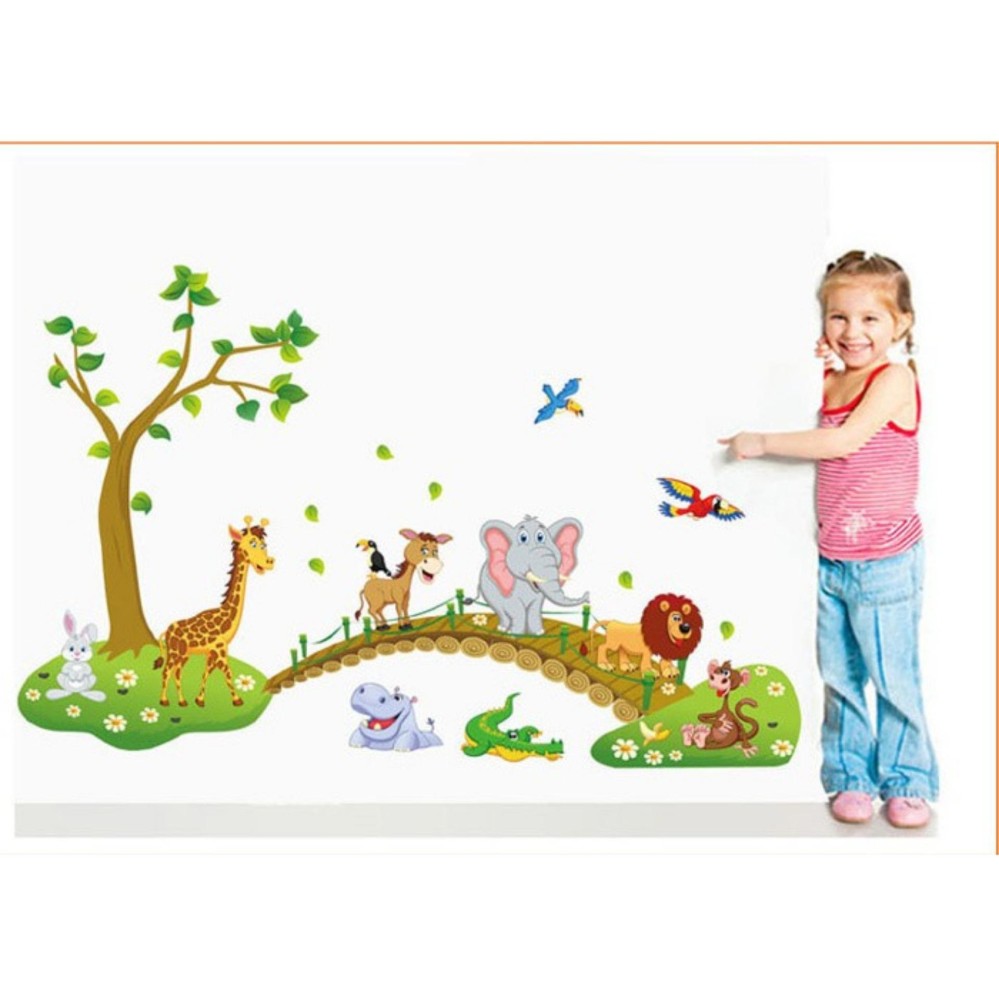 Wall Sticker ABC1041 Crossing Animal - Stiker dinding Untuk Dekorasi Kamar Anak  -  Sticker Dinding Murah Penghias Dinding Rumah Wallpaper Dinding Lucu - Warna Random