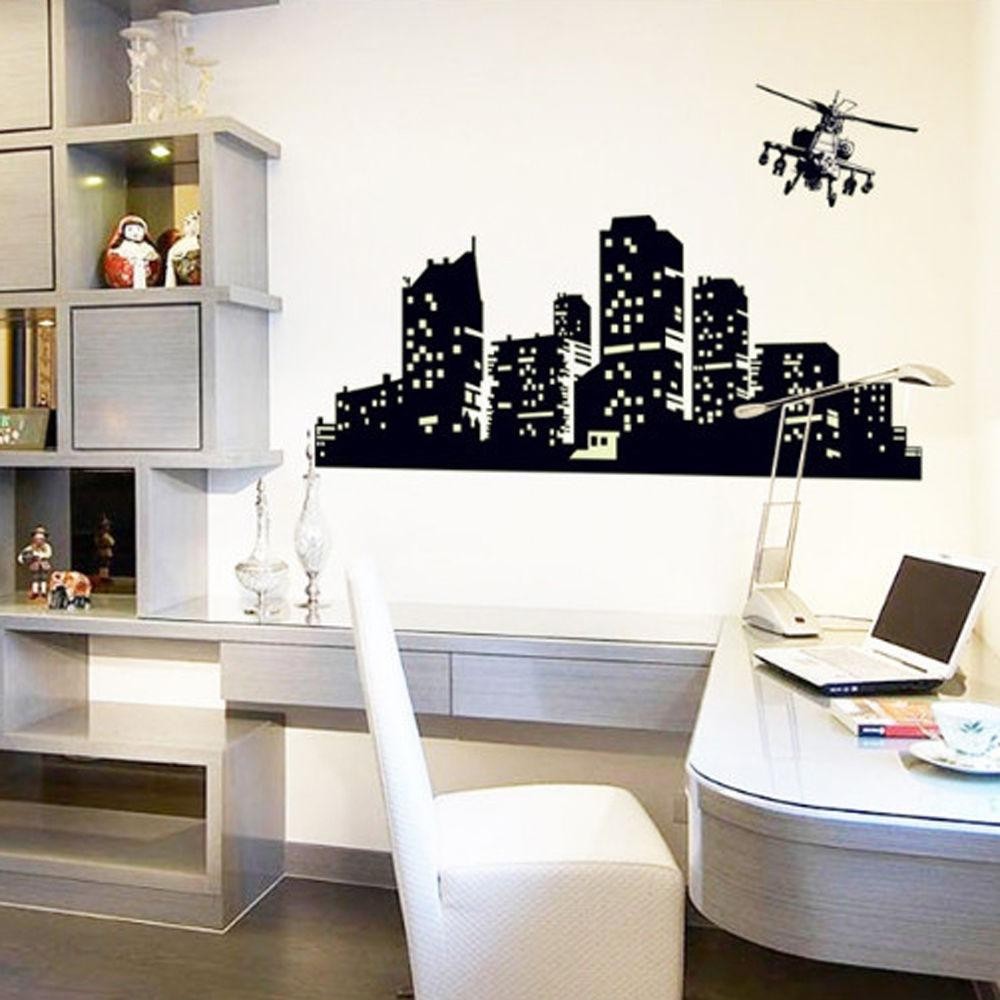 Wall Sticker Glow In The Dark ABQ9607 City & Helicopter - Stiker dinding Untuk Dekorasi Kamar Anak  -  Sticker Dinding Ajaib Bisa Nyalah Murah Penghias Dinding Rumah Wallpaper Dinding Lucu - Warna Random