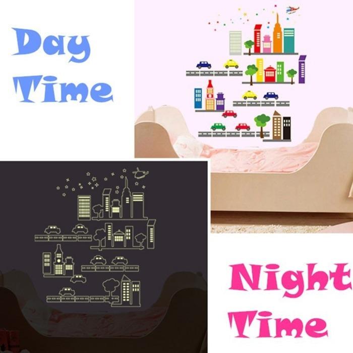 Wall Sticker Glow In The Dark ABQ9608 Kids City - Stiker dinding Untuk Dekorasi Kamar Anak  -  Sticker Dinding Ajaib Bisa Nyalah Murah Penghias Dinding Rumah Wallpaper Dinding Lucu - Warna Random