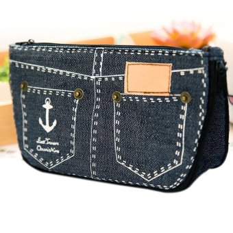 YBC Denim celana pendek Big Kapasitas pensil case kanvas rumah penyimpanan kosmetik pena casing