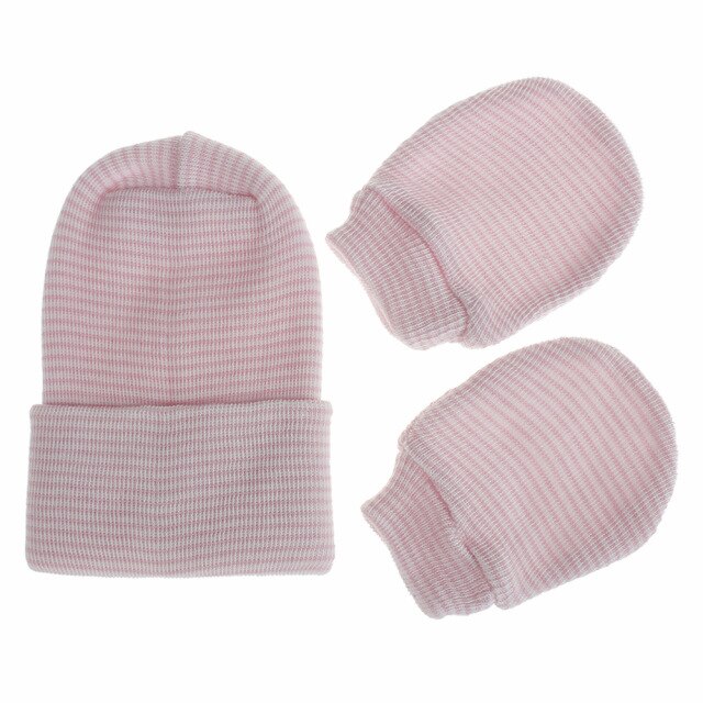 2ชิ้น/เซ็ตเด็กคู่หนา Beanie ทารกแรกเกิด Births ถุงมือหมวกชุดผ้าฝ้ายเด็กทารก Anti-ถุงมือเกาหมวก