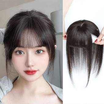 LENNY Black Head Top Closures Hair Extensions Women Cover White Hair Fake Girl Clip on Fringe Front Neat Bang 3D Air Bangs Wig Straight Bangs Synthetic Hairpiece
