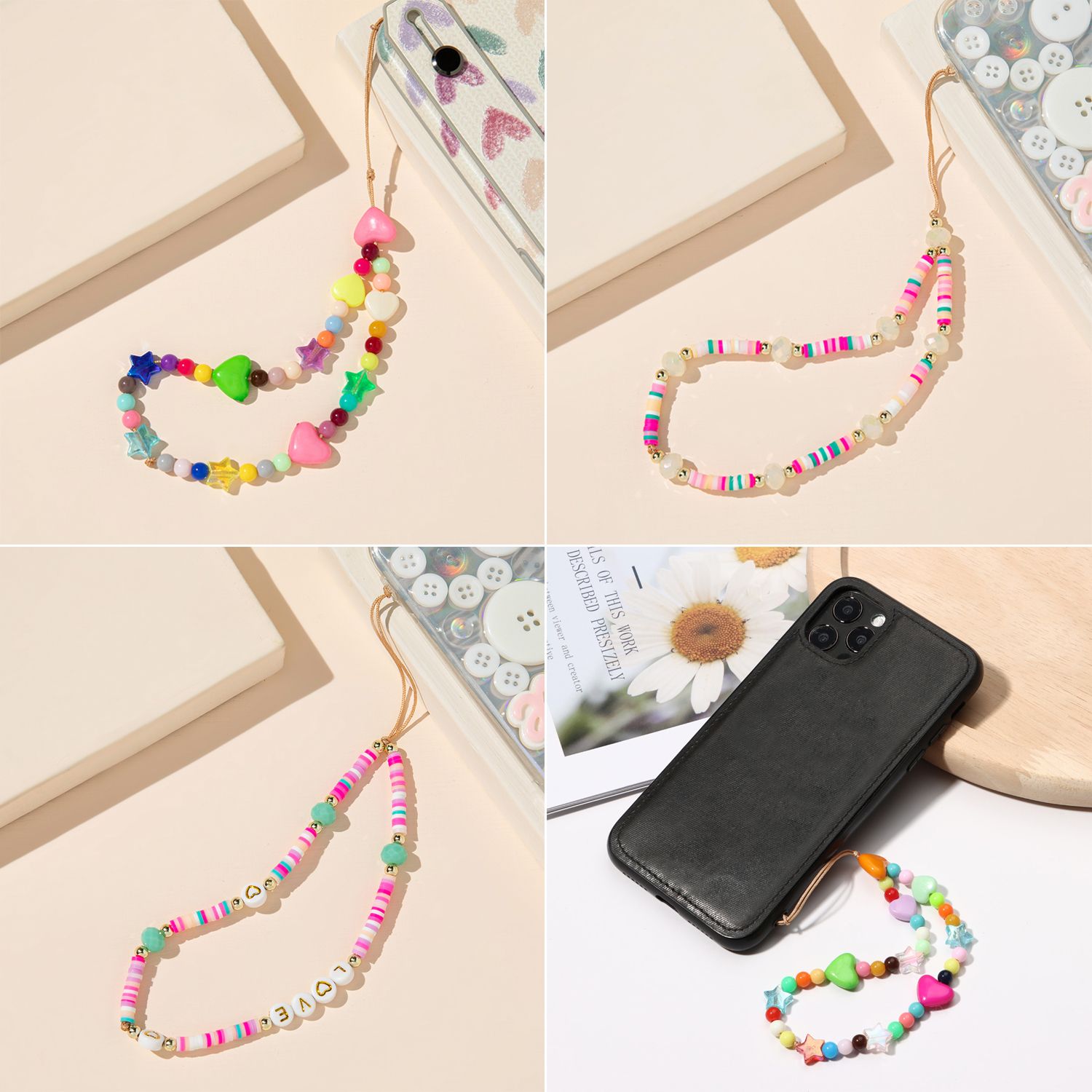 F5OA2UDWC Women Acrylic Bead Simple Colorful Phone Chain Soft Pottery Rope Cell Phone Case Hanging Cord Mobile Phone Strap Lanyard
