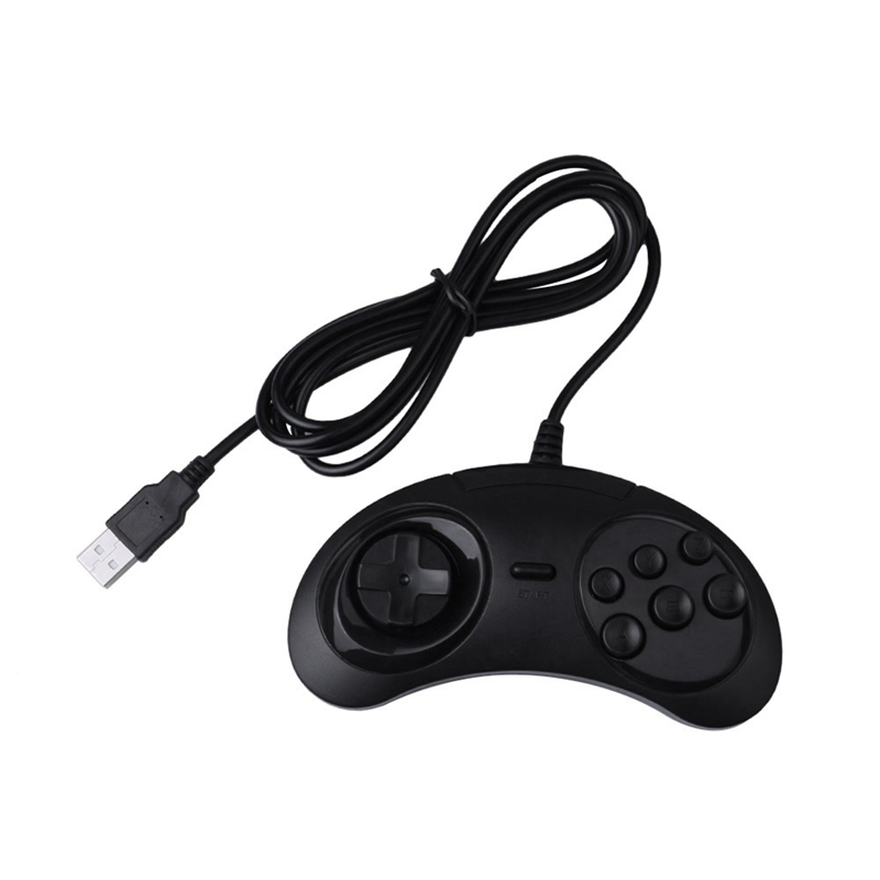 Gamepad wired 6-key usb game controller joypad for sega genesis / md pc / 2 y1301 / mac mega drive black plastic