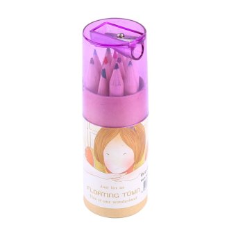 12 Pensil cat air Case Menggambar Mewarnai Set Seniman Sketsa + Sharpener (Ungu)